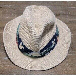 Tommy Bahama L/XL Straw Fedora Hat Tan Floral Hawaii Sun Shade Cap